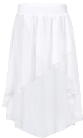 Nyeemya Kinder Mädchen Ballettrock Wickelrock Tanz Rock Chiffon Tanzrock Elastischer Bund Tüllrock Ballett Dancewear Weiss 146-152