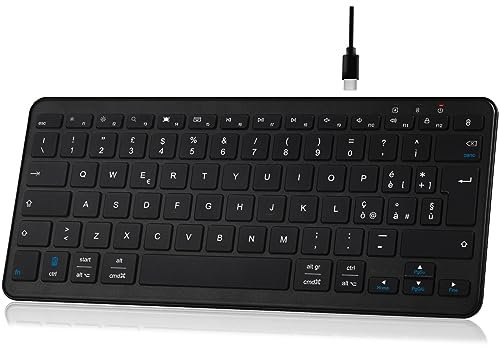 Qulose Tastiera Wireless Ricaricabile, Mini Tastiera PC Bluetooth Senza Fili con Connessione Stabile Type-C, Silenzioso e Ultra Sottile, Layout Italiano QWERTY, per iOS, Android, Windows