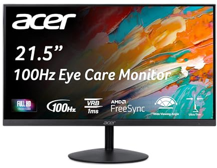 Acer SB222Q EBI 21.5 FHD 1920 x 1080 IPS Zero-Frame IPS Gaming Office Monitor | AMD FreeSync Technology | Ultra-Thin Stylish Design | Up to 100Hz | 1ms VRB | Low Blue Light | Tilt | HDMI & VGA Ports