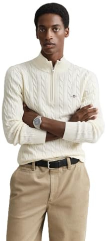 GANT Cotton Cable Half Zip, Cream, M