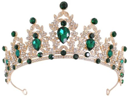 Jascatin Gold Tiara Hochzeit Kronen für Frauen Strass Königin Prinzessin Krone Geburtstag Tiara Stirnbänder für Prom Braut Party Kostüm (Grün)