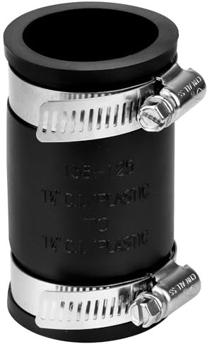 Flexible Coupling Pipe Fittings for 1-1/4 PVC Pipe or 3.925 Inch Circumference Copper Plumbing Connections, with Adjustable Stainless Steel Water Pipe Coupling Clamps Seal Installation