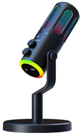 Pluuttiem Microfono da Gioco Professionale con Supporto RGB USB Microfono A Condensatore Cablato per PC Laptop Streaming Podcast Karaoke
