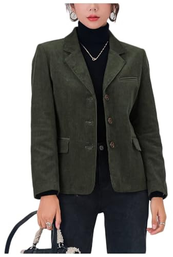 Women's Casual Blazers Business Cardigan Jackets for Office Lady Three Button Corduroy Elegant Blazer Olive Green XL