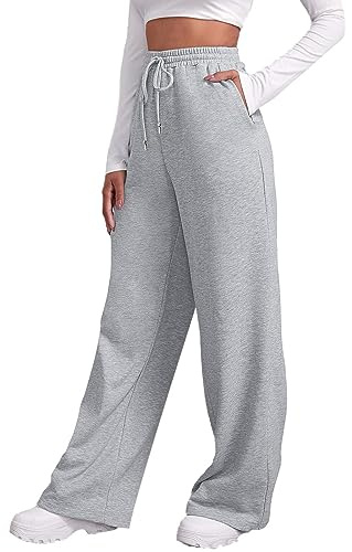 Pantalons de Sport Femme, Décontracté Baggy Pantalon avec Poches Yoga et Pilates Pantalons de Sport Taille Elastique Grande Taille Bas de Jogging Large Leger Jogging