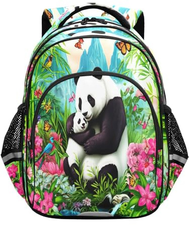 RPLIFE Cute Panda Hug Green Backpack for Kids 3-8 Years Old Boys Primary School Backpack 15 Inch, Cute Panda Cuddly Green, M