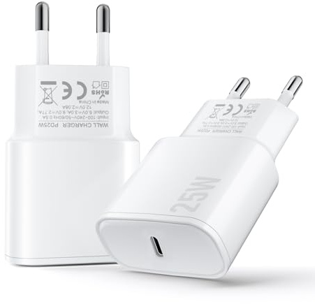 Chargeur USB C, 2 Pack 25W Prise USB C Rapide Secteur Mural Alimentation Adaptateur pour iPhone 17 16 15 14 13 12 11 Pro Max XR XS Tablette Ordinateur Portable