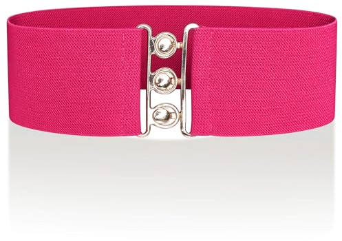Ro Rox Damen Breiter Elastischer Taillengürtel im Retro Vintage Stil – Stretchgürtel für Kleider, 50er Jahre – Silberne oder Goldene Schnalle