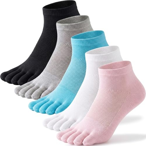 QUPOLPOL Calzini con le Dita Donna, Fantasmini Corti a 5 Dita Traspiranti: Maglia Aerata per Sneakers, Camminata, Yoga e Viaggio, 5 Paia, EU 35-41