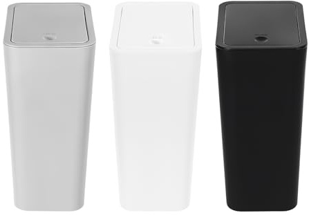 HHEMSTD Confezione da 3 pattumiere da 9 l con coperchio a pressione, impilabili, in plastica PP, colore nero, bianco, grigio, cestino per la carta, moderno, per cucina, bagno, ufficio, ristorante