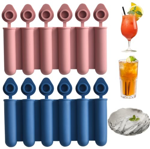 FUHAMJ 2 Pezzi Stampi per Ghiaccio in Silicone con Coperchio – Mini Cubetti Facili da Estrarre, Antigoccia e Morbidi, Ideali per Borracce Sportive, Thermos e Bottiglie a Collo Stretto, B
