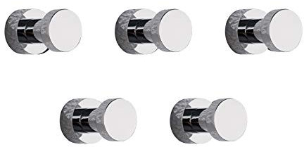 bgl Chrome Round Copper Wall Hooks, Set of 5, Minimalist Modern Design, Drill or Adhesive Installation, Heavy Duty Coat Hooks for Bathroom, Kitchen, and Bedroom
