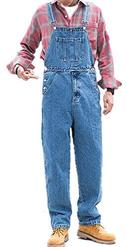 ENEN Salopette da Uomo in Denim, Jeans Pagliaccetti con Bretelle Moda Tasca Cargo Pantaloni Larghi da Lavoro Casual Tuta da Uomo in Denim Pantaloni Reggicalze