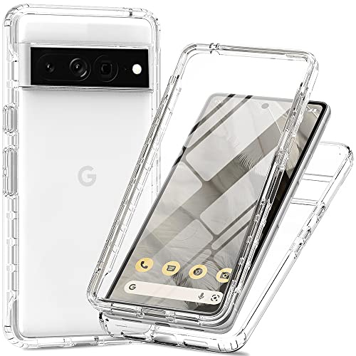 RonRun Hülle für Google Pixel 7 Pro mit Displayschutz, 360° Grad vollschutz Stoßfest Handyhülle Transparent Silikon Bumper Cover für Hülle für Google Pixel 7 Pro - Transparent
