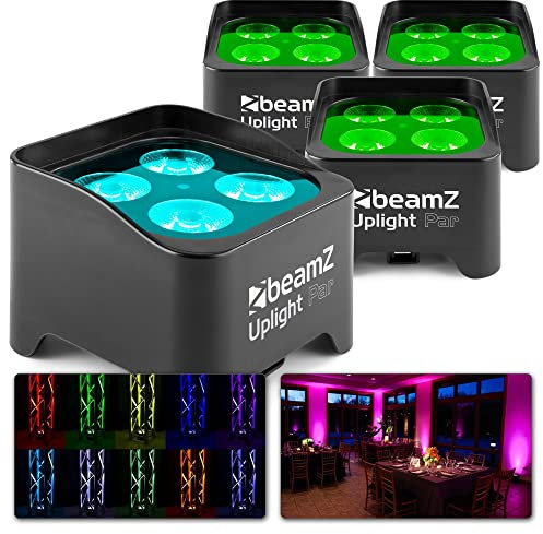 BeamZ BBP90 Uplight LED Par Strahler 4x 4 Watt, Bühnenbeleuchtung 4er Set für DJ Pult, Bühnenlicht, DMX-LAN, Partylicht Musikgesteuert, Bühnenequipment, mit Fernbedienung