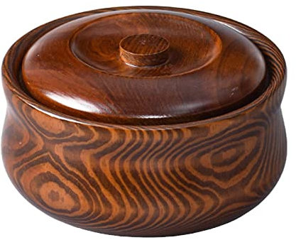 LOVIVER bois avec couvercles Récipient en bois massif Bol à ramen en bois pour bol à mélanger à salade de stockage de soupe, 16cmx7.5cm