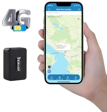 TKMARS 4G GPS Tracker Mini, 1500mAh Akku, magnetisches Auto Ortungsgerät mit SIM (ABO erforderlich), Geofencing/Verschiedene Alarmmodi, Diebstahlschutz für Fahrzeugortung Flottenmanagement