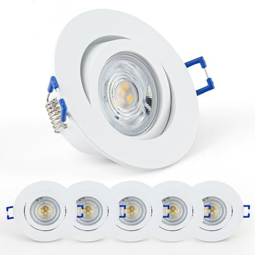 URing LED Einbaustrahler Dimmbar Deckenspots Schwenkbar, LED Spot 230V Einbauspots Weiß inkl wechselbarem 5W 650LM Neutralweiß 4000K Modul Flach bohrloch 68mm - 76mm, Rund für Wohnzimmer, 6 Stück