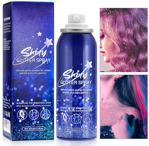 Body Glitter Spray 60ml, 1Pack Glitzer Spray für Haare und Körper Wasserdicht Lang Anhaltende Glitzer für Haut, For Festival Masquerade Birthday Makeup,Für Haut, Gesicht, Haare und Kleidung