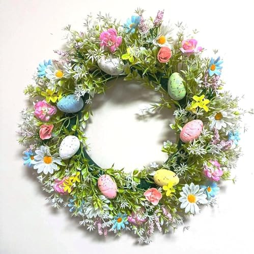 Türkranz Frühling, 45cm Frühlingskranz Haustür mit Blumen, Osterkranz Haustür Frühlingsdeko Zum Aufhängen, Bunte Frühlingskranz Türkranz für Haustür Außen,Blumenkranz für Wand Tür Fenster (H)