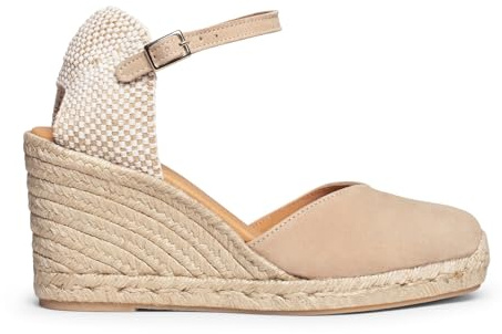 Espadrilles à Talon Haut en Cuir Beige, EU 39