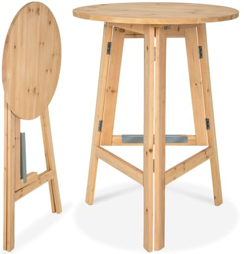 tectake® Tavolo da Bistrot in Legno Massello Rotondo da Giardino, Struttura Robusta, Tavolo Pieghevole, Altezza Ottimale, da esterno, balcone, tavolino da giardino - altezza ca. 110 cm, Ø 79 cm