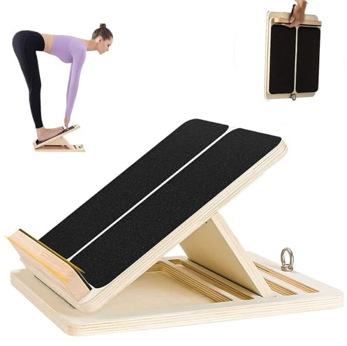 Agrdeed Wadendehner Schrägbrett aus Holz, 2 in 1 Balance Board und Schrägbrett Zusammenklappbar, 5 Fach Einstellbarer Wadendehner mit Schutzvorrichtungen, Tragbares Rutschfestes Balancebrett