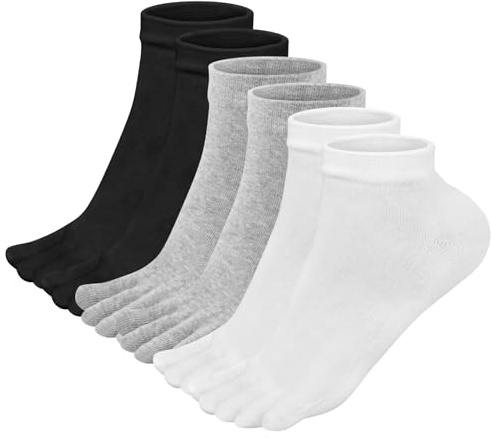 Soleeya 6 Pares Calcetines Dedos Hombre Deportes de Algodón 39-44, Calcetines Tobilleros para Correr de Cinco Dedos Unisex (3 colores)