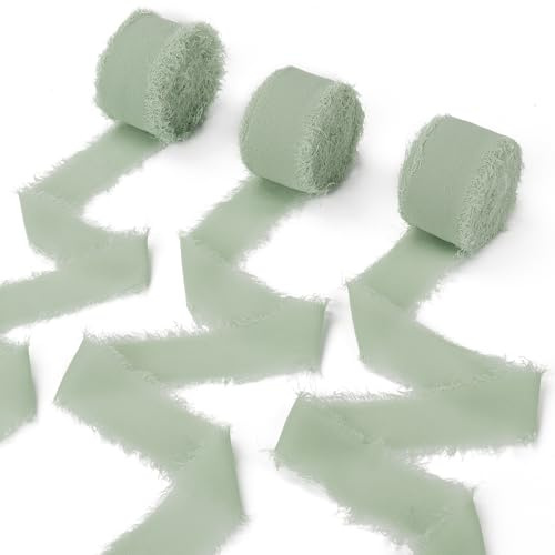 Ezvsevuo Geschenkband Schleifenband, 2,5cm x 18,9m Chiffonband Stoffband, Schleifenband Bänder-Set für Hochzeiten, Einladungen, Geschenkverpackungen, Dekoration - Grün