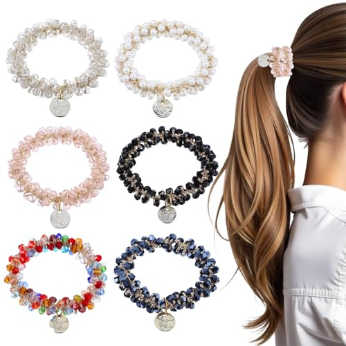 6 stycken kristallhårsnoddar, glitter hårsnodd, elastiska hårsmycken kvinnor, hårtillbehör med strass, hårsmycken för kvinnor och flickor