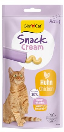 GimCat Snack Cream Huhn - Köstliche Snack Creme für Katzen in praktischen, einzeln verpackten Portionen - 6er Pack (6 x 15 g)