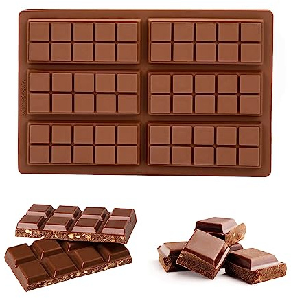 Songella Stampo Cioccolato Tavoletta Stampi in Silicone per Barrette Senza BPA Stampo Antiaderente per Barretta di Cioccolat Profondo 6 Cavità Marrone per Fai da Te Cioccolato