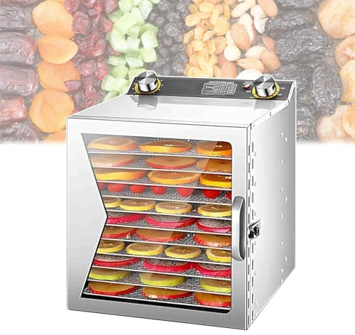 Déshydrateur alimentaire professionnel 6/8/12 plateaux 1000 W en acier inoxydable for la maison, déshydrateur alimentaire avec minuterie numérique et contrôle de la température for viande(12layers)