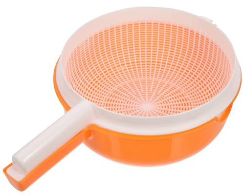 Warmhm Colador de Cocina de Plástico Naranja, Cesta de Drenaje de Doble Capa Asa, para Lavar Frutas y Verduras