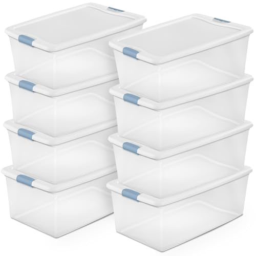 Sterilite 8-Pack Latching Box, Under Bed Storage Bins with Lids, Clear Plastic, 106 Quart - Heavy-Duty Organizing Containers for Closet, Bathroom, and Office