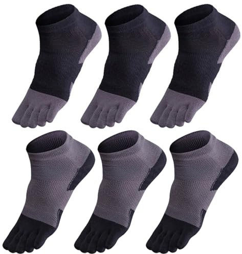 GINZIN Zehensocken 6 Paar Socken herren Männer Sport laufende Zehe Socken Sportsocken, Schwarz×3 + Grau×3, 39-43