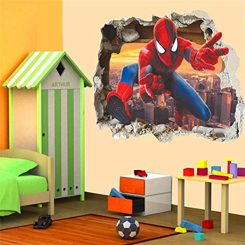 3 ensembles Stick stickers muraux pour chambres à coucher pour garçons 3d effet héros Spiderman à travers des stickers muraux pour chambre d'enfants Wall Art Decor Cartoon