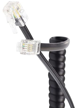 S/CONN maximum connectivity Telefonhörer-Spiralkabel, Hörerschnur, Höreranschlusskabel, Handapparateschnur, 2x Modularstecker RJ10 4P4C, schwarz, 7,5m