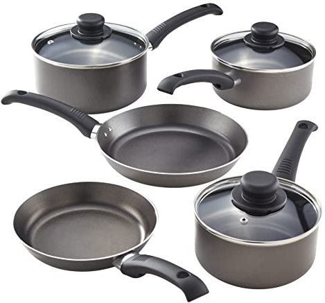 Judge Everyday 5 Piece Cookware Set, Non-Stick Pot Set, 5-Pieces 16cm 18cm 20cm Saucepans, 20cm 24cm Frying Pans, Aluminium Pots with Heat Resistant Handles, Not Suitable for Induction Hobs