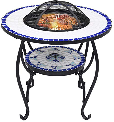 Susany Mosaik Feuerschale Feuerstelle Grillschale Feuerkorb Mit einem vierbeinigen Ständer,Grill genutzt Fire Pit Grillstelle Feuerkorb Terrassenfeuer 68 x 68 x 60 cm,Stahl und Keramik
