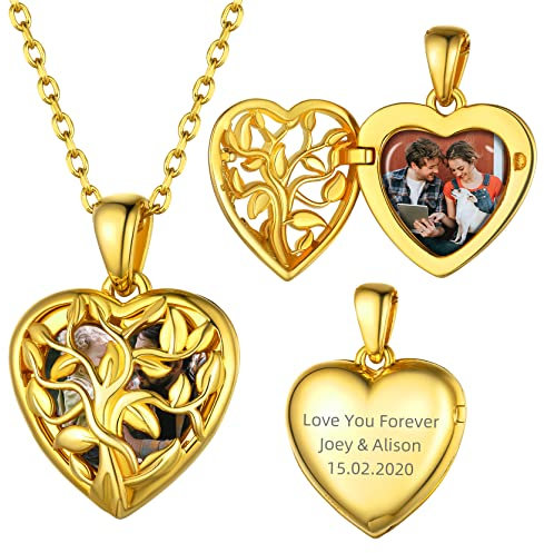 GoldChic Jewelry Collane Donna Argento 925 Con Medaglione Cuore con Foto Personalizzata Ciondolo Personalizzato Con Foto Argento 925 Collana Dell'Albero Genealogico Della Vita
