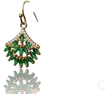 Art Deco Ohrhänger, Jugendstil, Baguette Ohrringe, Zirkonia, vergoldete Anhänger, Kristall Ohrringe festlich, Grün, Hochzeit Schmuck