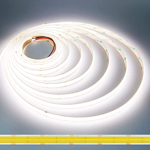 JOYLIT PRO+ 24V COB LED Streifen Doppelreihe 5M 5000K 3020 LM/m Innen | CRI 95+, 960 LEDs/m, Punktfreies Licht, Dimmbar Weiß, Selbstklebend, Kürzbar, Für Industrie, Zuhause(Nur Leuchte)