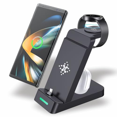 Station de Charge sans Fil 3 en 1 pour Samsung, Chargeur Samsung Induction sans Fil pour Android Sumsung Galaxy S26 Ultra/S25/S24/S23/Z Fold 7/6/5 Galaxy Watch 8/7/6/5/4/3 Galaxy Buds Chargeur