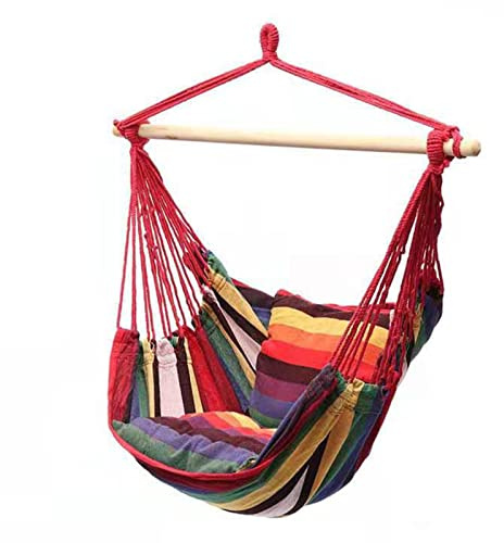 Hammock Swing Seat,Hammock Chair Canvas Portable Comfortable Colorful Stripe Chair Hanging Rope Swing for Indoor