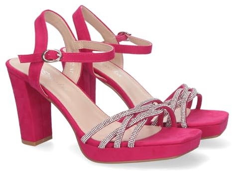 shoes&blues.es Sandalias de Mujer de Fiesta con Tacon, Adornos Brillantes, Cierre de Hebilla y Puntera Abierta, Ideal para Eventos.