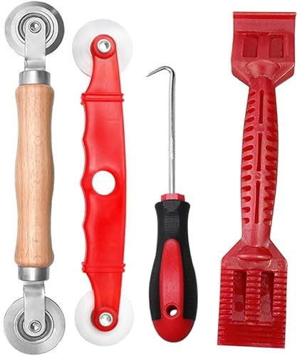 Werkzeug Einzieher Einroller Set für Keder, Siebfenster und Fliegengitter, 4 Stück Hochwertige Spline Roller mit Nylonräder, Gummistreifen Haken Zubehör für Insektenschutz und Fensterdichtung (4, Rot)