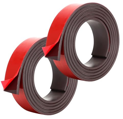 2 Piezas Cinta Magnética Autoadhesiva, 1m Robusto Imán Adhesivo en Rollo, Duradero Cinta Magnética Fina y Flexible, Cinta Magnética Adhesiva con Fuerte para Mosquiteras Ventanas Cortinas