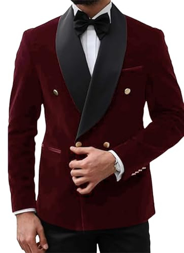 Mens Jacket Paisley Shawl Lapel Double Breasted Blazer Jacket Slim Fit Prom Tuxedo Burgundy
