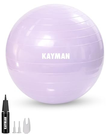 KAYMAN 55cm Exercise Ball Purple - Anti-Burst System, Non-Slip Rings, Durable Material, Easy to Inflate, Perfect for Yoga, Pilates, Fitness, Balance Training, Gym, and Home Workouts.